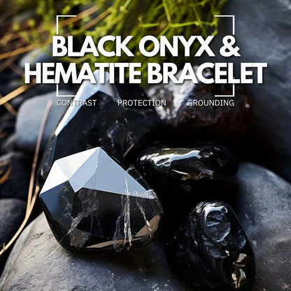 1个，Black Onyx and Hematite Bracelet，Match Beads，Hip Hop Gothic Style，Color collision design，Ideal Gift for Family and Friends