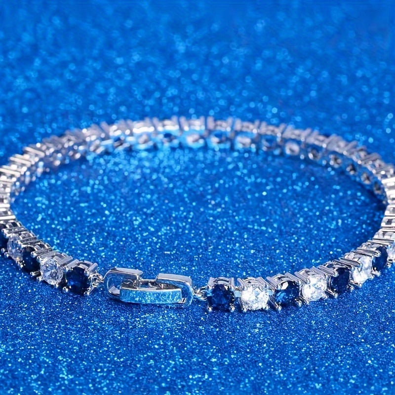 925Silver Blue Super Flash Synthetic Zirconia Bracelet，Fashion，Elegant，Everything，Wedding，Carnival，Thanksgiving Day，Christmas，Birthday Gift for Family, Friends, Brothers, Exquisite Gift Box