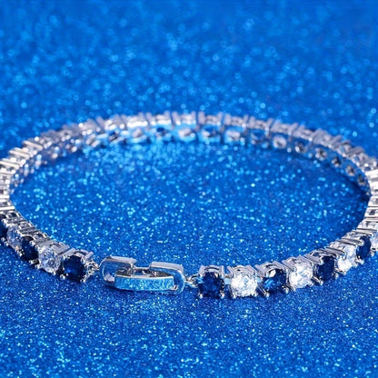 925Silver Blue Super Flash Synthetic Zirconia Bracelet，Fashion，Elegant，Everything，Wedding，Carnival，Thanksgiving Day，Christmas，Birthday Gift for Family, Friends, Brothers, Exquisite Gift Box