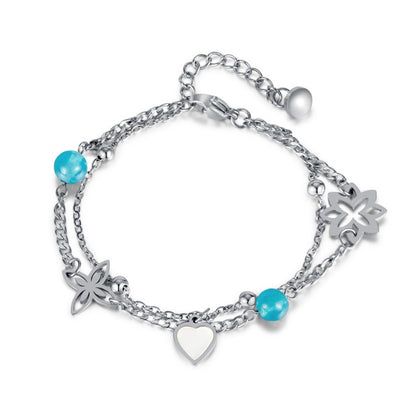 Blue Imitation Crystal Double Bracelet - Fashion Creative Style，Perfect for Valentine's Day Or Christmas Gifts