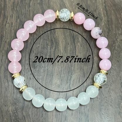 Lucky Moonstone Pink Opal Rose Quartz Beaded Bracelet - Healing Crystal Good Luck Charm Jewelry，Suitable for Men and Women - 1 Pieces