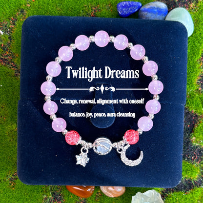 Twilight Dream Star and Crescent Guardian Bracelet - Handmade Rose Quartz Beaded Jewelry，Perfect for Women Self-Care and Holiday Gifts