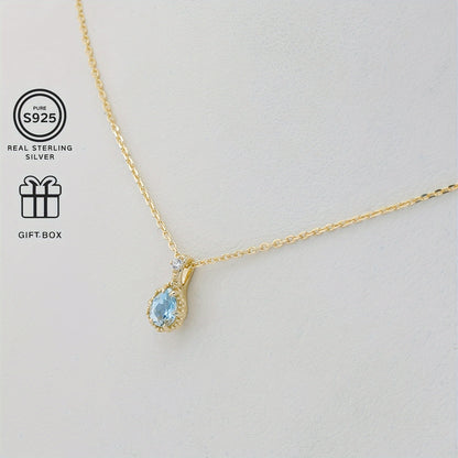 SEVENMOONS Elegant Aquamarine Pendant Necklace - Handmade，14K Gold Plating，925 Sterling Silver，Inlaid Zircon，Fashion Personalized Jewelry，Suitable for Thanksgiving、Valentine's Day、Halloween and Christmas Gifts