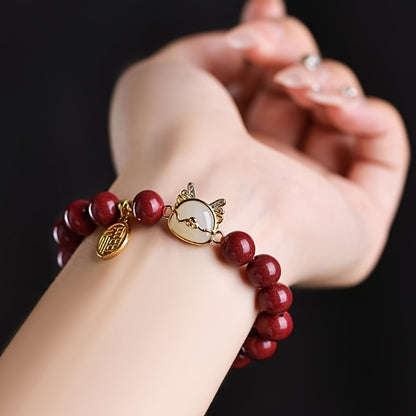 Fashion Bohemian Style Cinnabar Beads Bracelet with Lucky Charm Pendant - Perfect Gift，Suitable for Daily Wear and Party