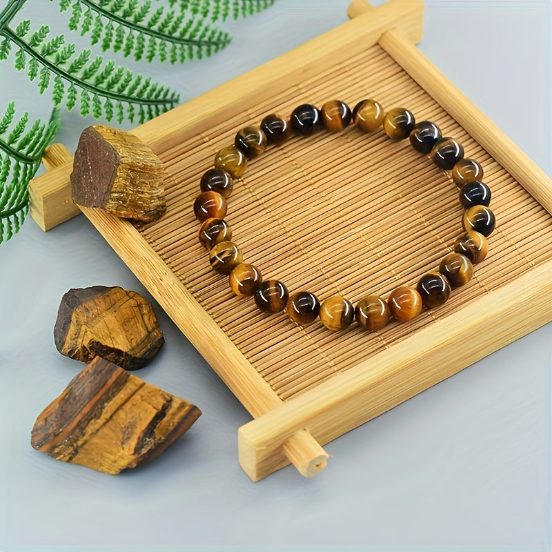 1/8One Men's Classic Casual Tiger Eye Gem Bracelet - Natural Stone，Durable and Stylish - Suitable for Everyday Wear - Suitable for Men and Women - Suitable for Valentine's Day，Birthday Or Any Special Occasion Gift。