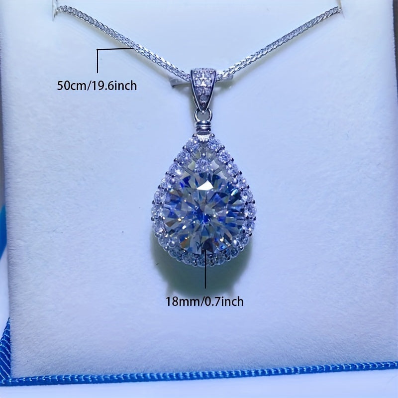 1 Luxury Pieces 18K Gold Plating S925 Silver Necklace，With Blue Water Drop Shape Moissanite Pendant，10-20 Carat - Elegant Engagement and Wedding Gifts，Couple Necklace，Moissanite，Engagement and Wedding Gifts