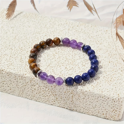 1 Pieces 8mm Amethyst Yellow Tiger Jasper Bracelet Natural Stone Bracelet，Brave Yoga，for Mother，Girlfriend