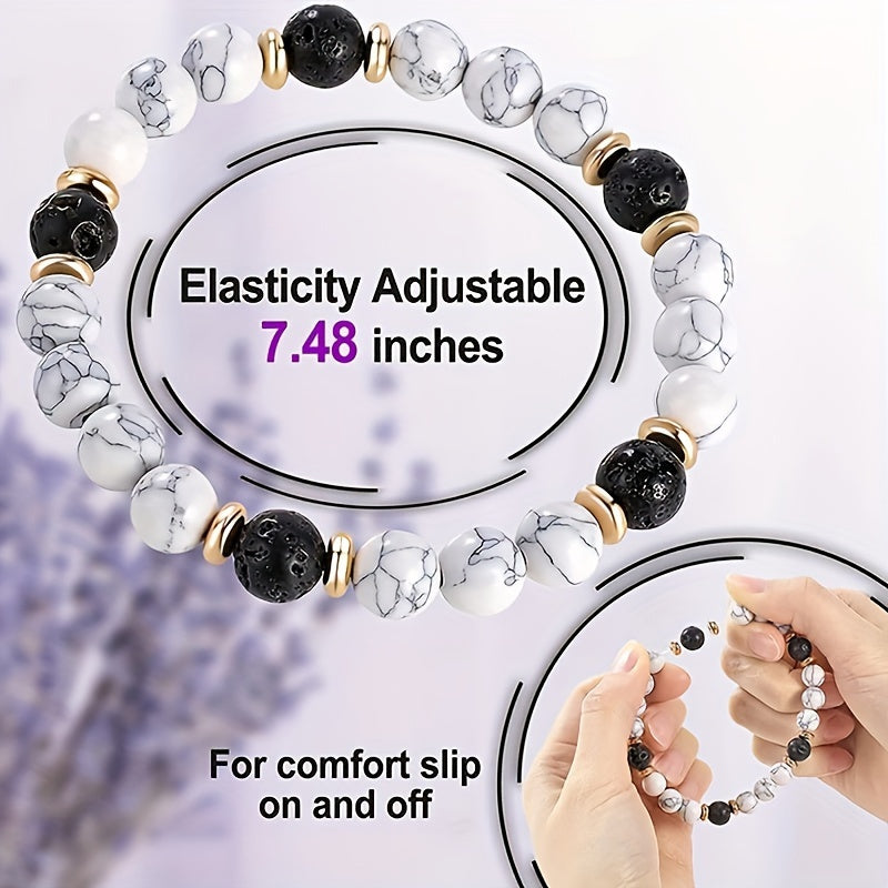 Adjustable Natural Stone Bracelet - Elegant White-Barked Pine with Volcanic Beads，Anti-Allergy Fashion Accessories，Suitable for Casual Wear and Party