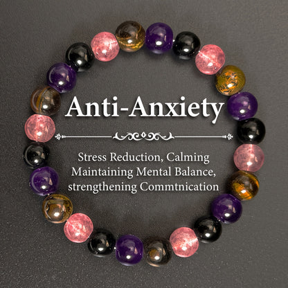 1 Handmade Anti-Anxiety Bracelet，Equipped with Tigereye、Amethyst and Yellow Crystal Beads - Elasticity、Fragrance-Free Jewelry，Suitable for Men and Women，Promote Relaxation、Calm and Enhance Communication