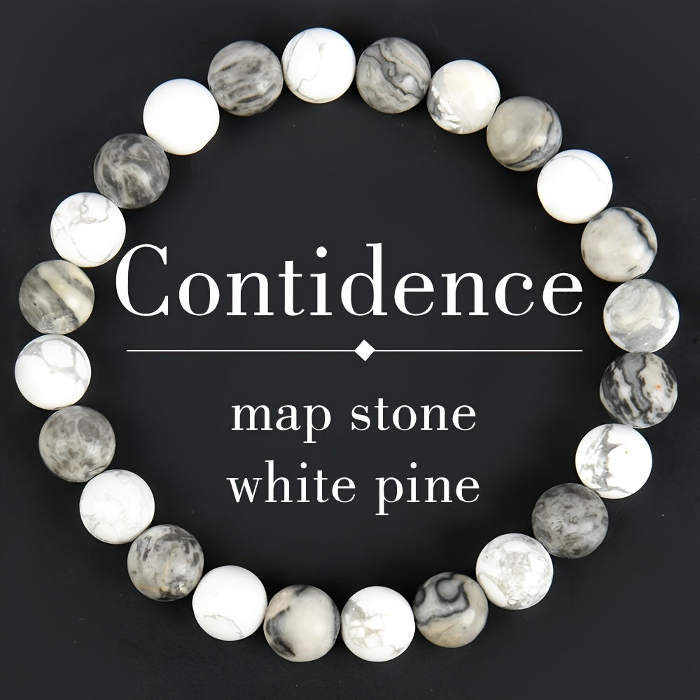 Confidence Bracelet：24Natural Stone Bracelet，Adopt8mm Map Stone and White-Barked Pine，Very Suitable11Moonstone and Year-round Wear - Suitable for Teachers、Graduates and Friends