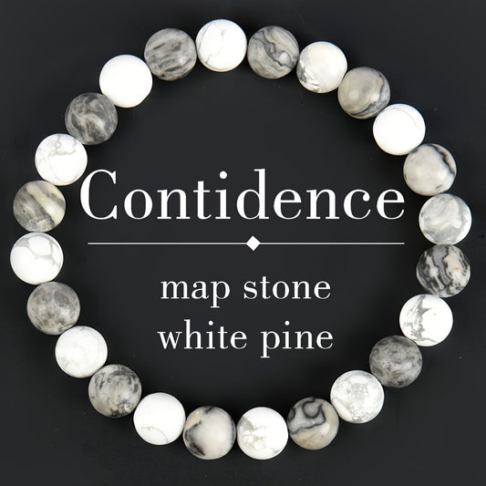 Confidence Bracelet：24Natural Stone Bracelet，Adopt8mm Map Stone and White-Barked Pine，Very Suitable11Moonstone and Year-round Wear - Suitable for Teachers、Graduates and Friends