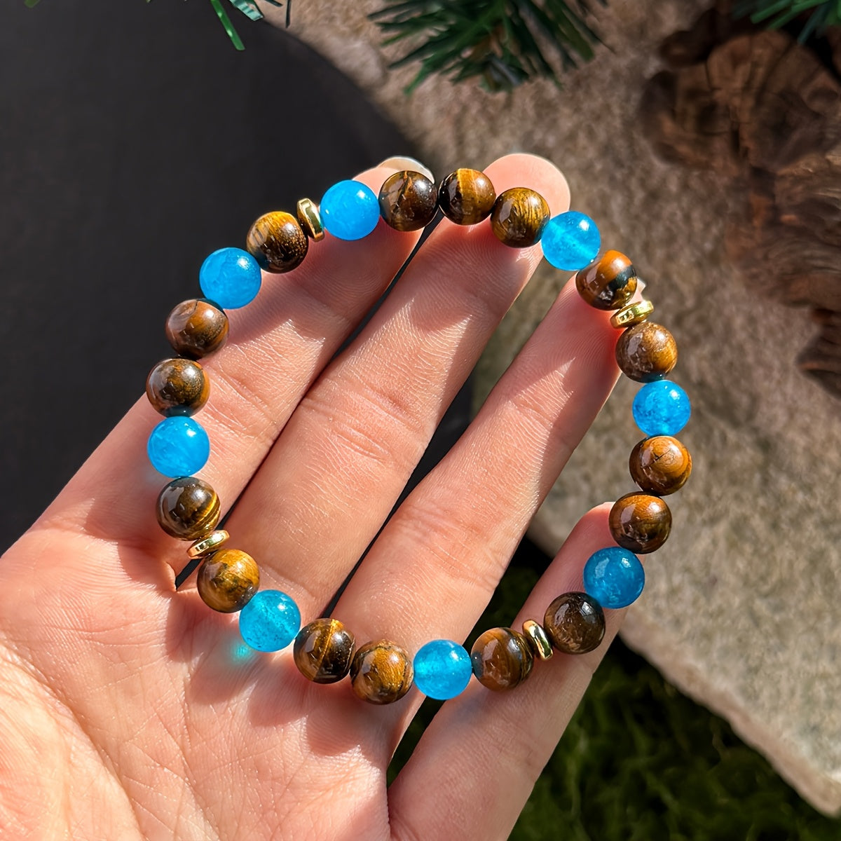 Tigereye with Natural Stone Bracelet，Symbolic Wealth、Abundance and Prosperity - Fashion Elastic Stretch Beads Bracelet - Unisex Jewelry Gift