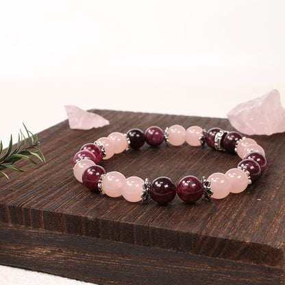 One Self-Love Natural Stone Love Stone Bracelet Rose Stone Ruby Handmade Elastic Jewelry Bracelet，Ideal Gift for Girlfriend on Valentine's Day