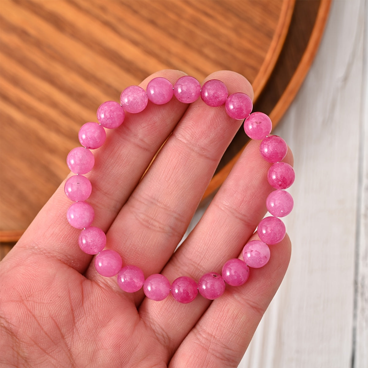 Adjustable Pink Natural Stone Beads Bracelet - 8 mm，“Auspicious stone”，Good Luck，Elegant Gift Creative，Stone Jewelry