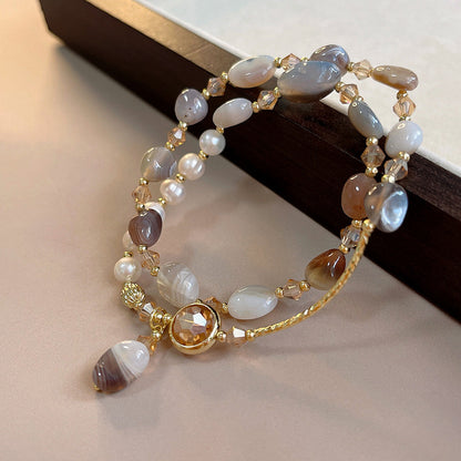 Elegant Double-Layer Pearl Gem Bracelet，High-End Luxury Design，Delicate White Jewelry