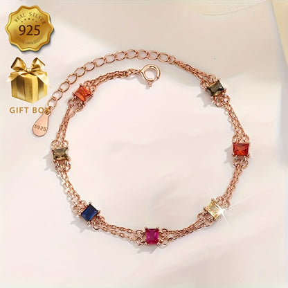 (The Total Weight Is about2.82Gram) 1Pieces925Silver Colorful Double-Layer Fashion Women's Stylish Pendant Bracelet Holiday Gift - Anti-Allergy - Suitable for Holiday Gifts for Family and Friends