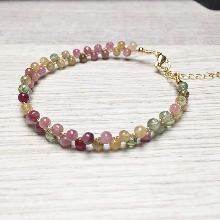 Tourmaline Bracelet Hand-Woven 14K Gilded Accessories Color Retention Bright Color Women's Crystal Bracelet Gift