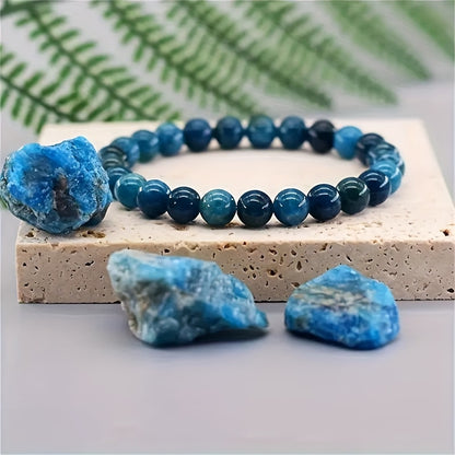 1 Delicate and Bright Apatite Beads Bracelet - Unisex Fashion Jewelry，Handmade Bohemian Elegant Style，Adjustable Length，Blue Apatite，Fashion Accessories Suitable for Any Occasion