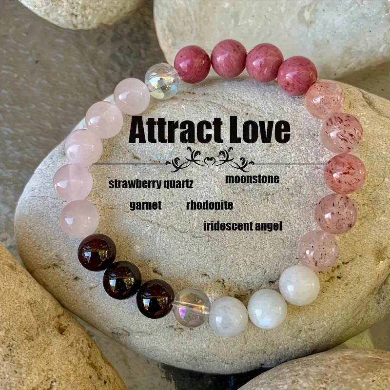 Natural Stone Love Attraction Bracelet，Healing Crystal Jewelry，Lucky Charm，Gifts Suitable for Men and Women，Handmade Elastic Bracelet，Suitable14Years Old and above