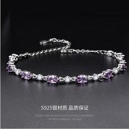 S925Silver Amethyst Couple Purple Diamond Sterling Silver Bracelet Female Korean Style Personalized and Mori Girlfriends Jewelry Wholesale Delivery