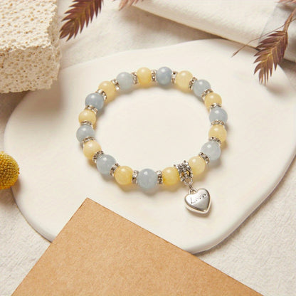 Fashion Jewelry Suit1Pieces，Ancient Topaz and Aquamarine Beaded Bracelet，8mm Natural Gemstone Balance Mood Bracelet，Suitable for Any Occasion，Gem Balance Mood Bracelet