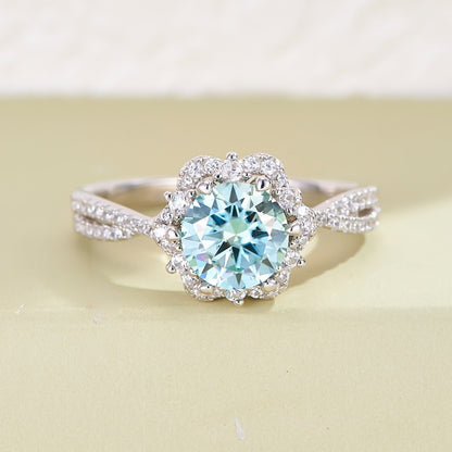 1 Pieces 1 Carat Blue Green Moissanite Engagement Ring，Perfect for Wedding and Graduation Gifts，Fashion Accessories