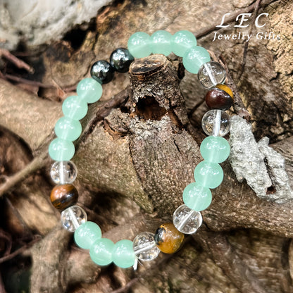 Handmade8mm aventurine Quartz Iron Ore Tigereye Crystal Bead Bracelet，Seven-Pulse Water Balance，Stress Relief in Family Medicine，Tranquility and Luck，Perfect Gift for Lovers