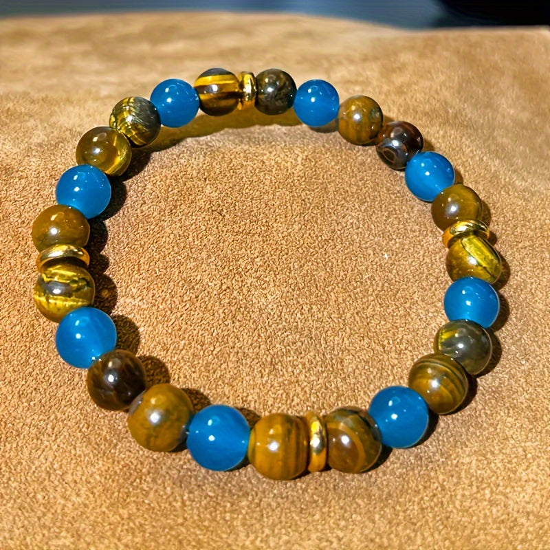 Fortune Tiger-Eye Bracelet - Natural Beads Wealth Symbol，Bring Abundance and Prosperity，Peace and Lucky Crystal Bracelet Jewelry Gift - Inject Prosperity Energy，Bring Peace and Good Luck - Shiny Imitation Crystal Jewelry - Perfect Gift for Relatives