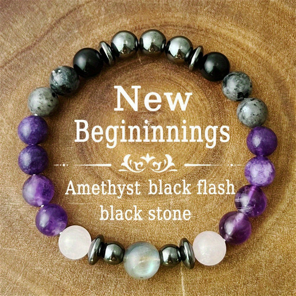 1 Magnetic Field Protection Bracelet，Mixed Color Micro Glass Bead，with Imitation Amethyst and Black Amphibole，Daily Wear Jewelry Gift