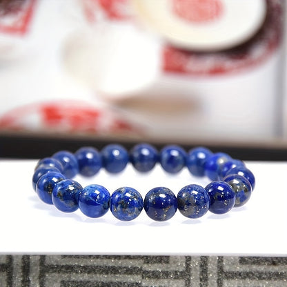 Fashion Style Lapis Lazuli Healing Beads - Natural Stone Elastic Jewelry，Provide Security、Exorcism、Promote Spirituality and Emotional Relief，Ideal for Couples，Perfect Gift for Halloween and Christmas