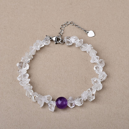 Natural Shining Diamond Bracelet，Amethyst Rock Bracelet，Fashion Women's Bracelet，Crystal gift，Christmas Gift。Ultraviolet Lamp Exposure Shows Blue Light