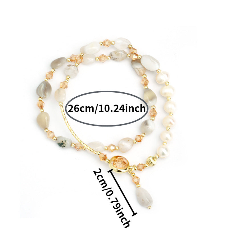 Elegant Double-Layer Pearl and Gem Bracelet - Women's Luxury White Jewelry