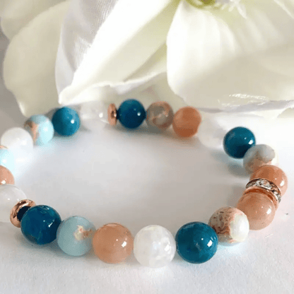 Men's Handmade Apatite and Sunstone Bracelet - Casual Style，Synthetic Gemstone Ornament