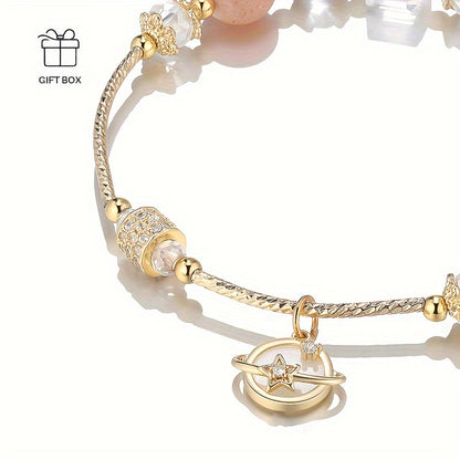 One C'LECT Bohemian Retro Style Women's Fashion Bracelet，Copper Sunstone with Imitation Crystal and Cubic Zirconia，Suitable for Everyday Wear、Party、Halloween、Diverse Luxury Charm of Christmas Gifts。