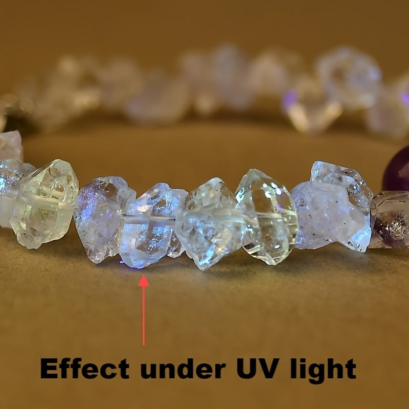 Natural Shining Diamond Bracelet，Amethyst Rock Bracelet，Fashion Women's Bracelet，Crystal gift，Christmas Gift。Ultraviolet Lamp Exposure Shows Blue Light