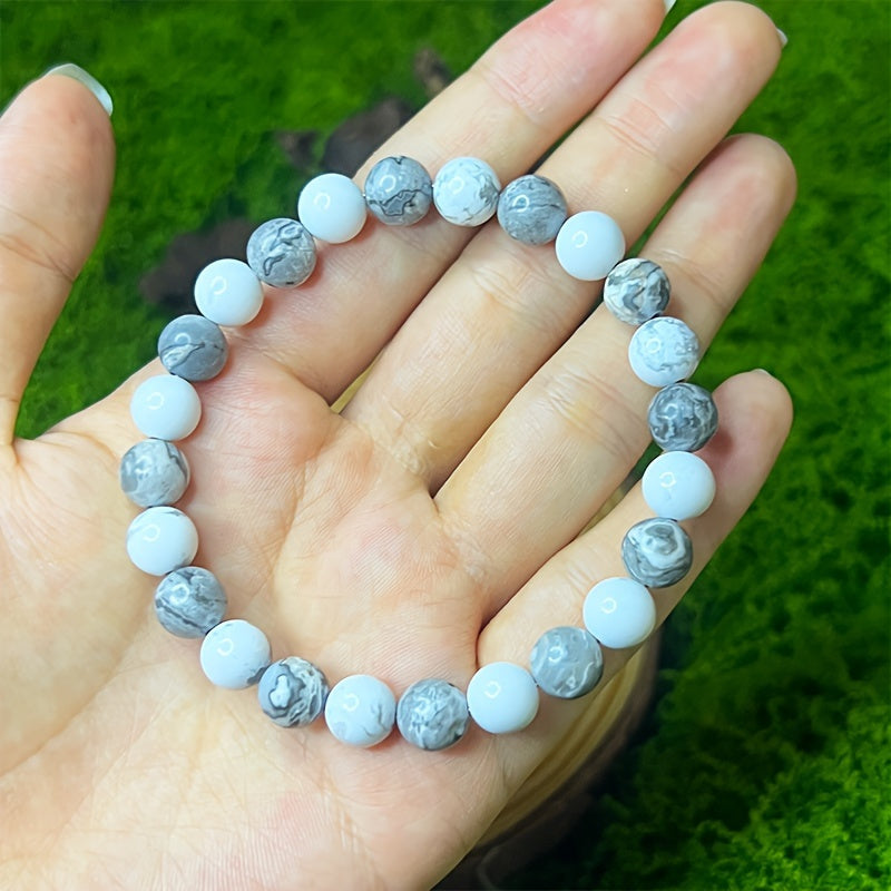 Confidence Bracelet：24Natural Stone Bracelet，Including8mm Map Stone and White Turquoise