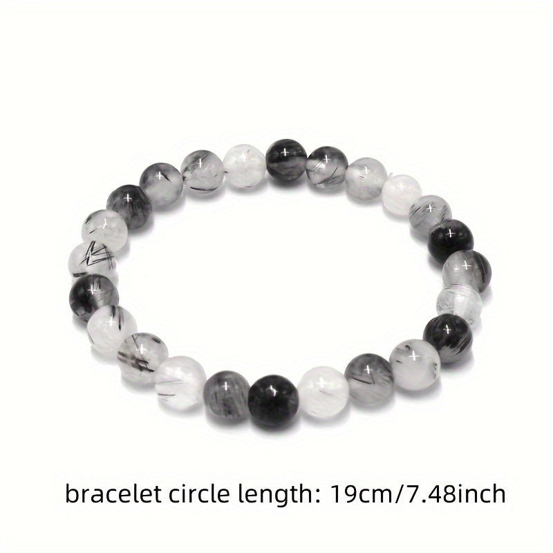 Black Hair Crystal Bracelet - Handmade Natural Black Diamond Bracelet - Natural Stone Yoga Bracelet Unisex - Gem Beaded Elastic Bracelet 8mm