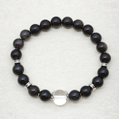 Natural Obsidian and Natural White Stone Bracelet，Inlaid18K Gold Plating，Enhanced Energy，Stable Mood，Exudes Depth and Elegance，Promoting Spirit，For My Best Friend，It Is a Perfect Gift，Suitable for Wearing in All Seasons。