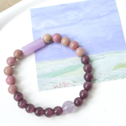 Handmade Vintage Bracelet，Equipped8mm Purple Fluorite and Carnelian Beads - Gift