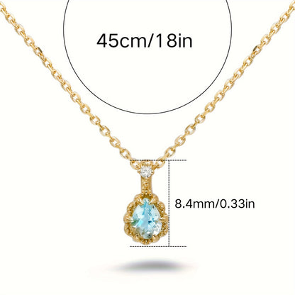 SEVENMOONS Elegant Aquamarine Pendant Necklace - Handmade，14K Gold Plating，925 Sterling Silver，Inlaid Zircon，Fashion Personalized Jewelry，Suitable for Thanksgiving、Valentine's Day、Halloween and Christmas Gifts