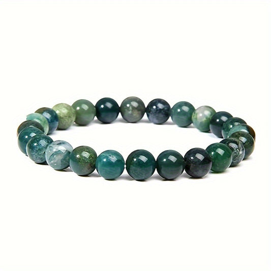 1 Natural Indian Agate Stone Classic Casual Men's Semi-Precious Stone Elastic Bracelet Fashion Jewelry，Cool and Handsome All-Matching，Daily Wear，Perfect Gift for Valentine's Day Party