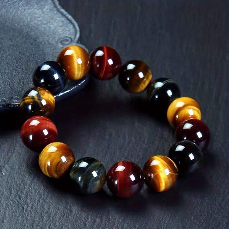 1Men's Natural Colorful Combination Tigereye Beads Bracelet Red and Blue Yellow Tiger Eyes Bracelet Crystal Bracelet