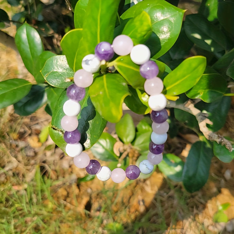 Anxiety and Stress Bracelet，Anxiety Chakras Protection Bracelet，Gems Bring Inner Peace，Crystal Bracelet，White Dolomite，Rose Quartz，Amethyst，It Is a Perfect Gift for Men and Women