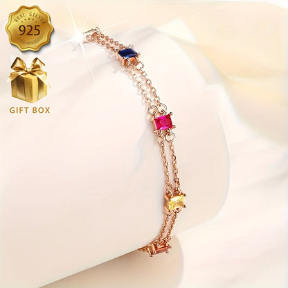 (The Total Weight Is about2.82Gram) 1Pieces925Silver Colorful Double-Layer Fashion Women's Stylish Pendant Bracelet Holiday Gift - Anti-Allergy - Suitable for Holiday Gifts for Family and Friends