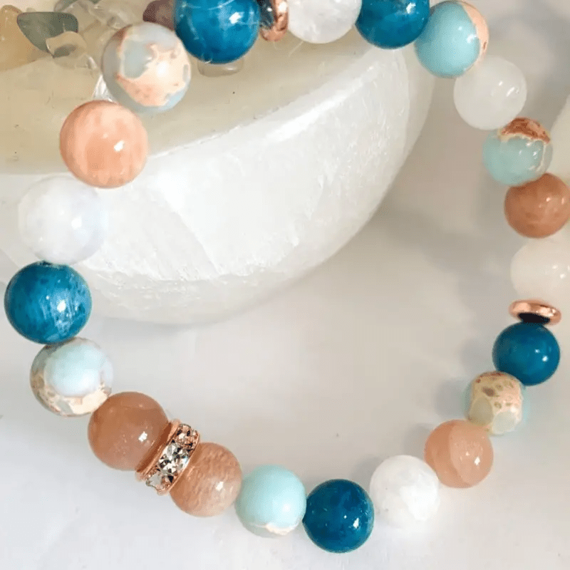 Men's Handmade Apatite and Sunstone Bracelet - Casual Style，Synthetic Gemstone Ornament