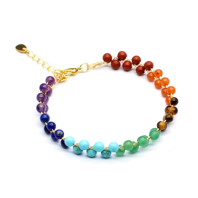 Natural Stone Seven-Color Carat Crystal14K Gilded Hand-Woven Adjustable Lady Fresh Bracelet