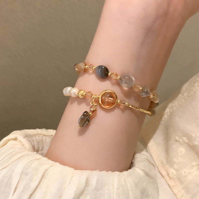 Elegant Double-Layer Pearl and Gem Bracelet - Women's Luxury White Jewelry