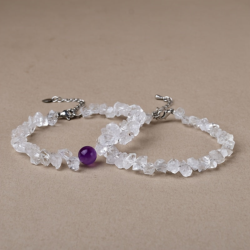 Natural Shining Diamond Bracelet，Amethyst Rock Bracelet，Fashion Women's Bracelet，Crystal gift，Christmas Gift。Ultraviolet Lamp Exposure Shows Blue Light