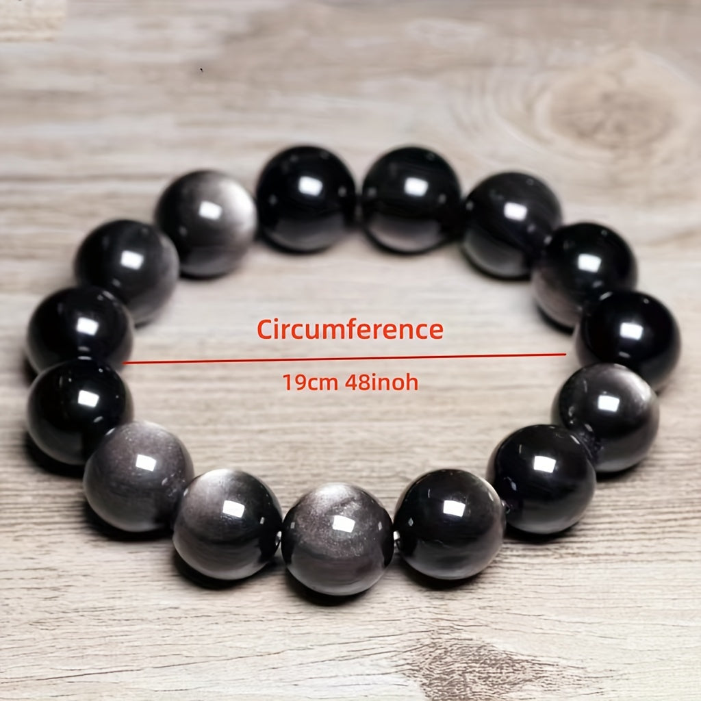 One，Unisex Silver Obsidian Bracelet - High Quality Collection Birthday Gift