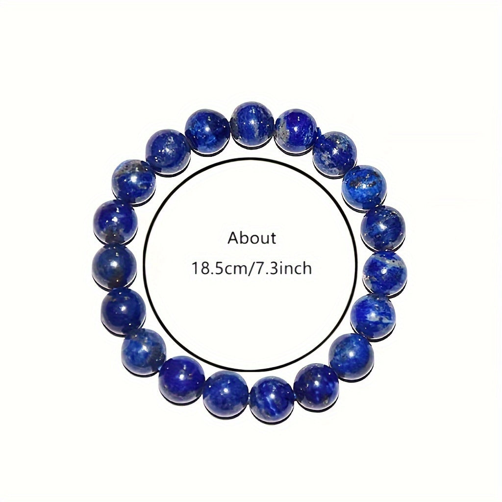 Fashion Style Lapis Lazuli Healing Beads - Natural Stone Elastic Jewelry，Provide Security、Exorcism、Promote Spirituality and Emotional Relief，Ideal for Couples，Perfect Gift for Halloween and Christmas